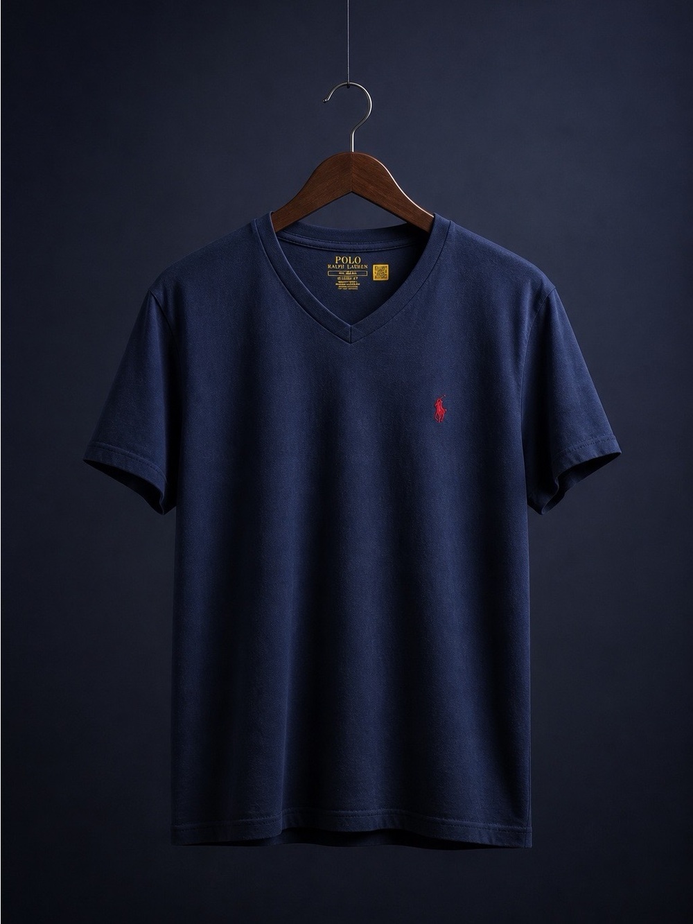 Ralph Lauren Navy V-Neck Short Sleeve Polo Tee with Red Pony